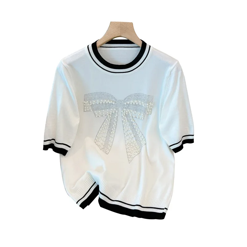 Женская футболка размера плюс 2024 летний универсальный топ из ледяного шелка с