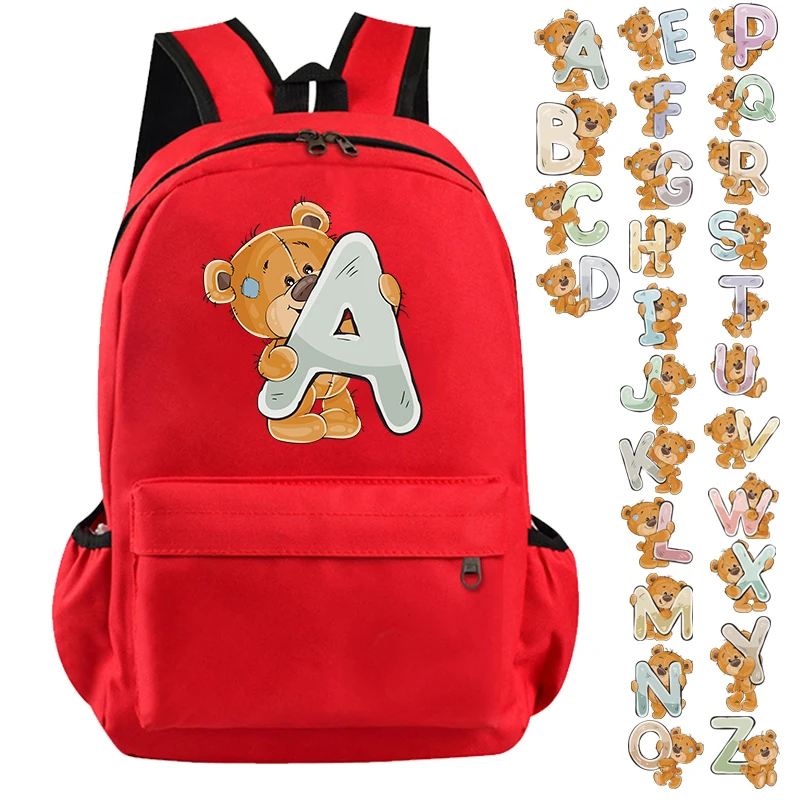 

Kawaii Bear 26 English Letters Backpack for Boys Girls Hildren Back To School Backpack Student Red Schoolbag Lightweight Bags