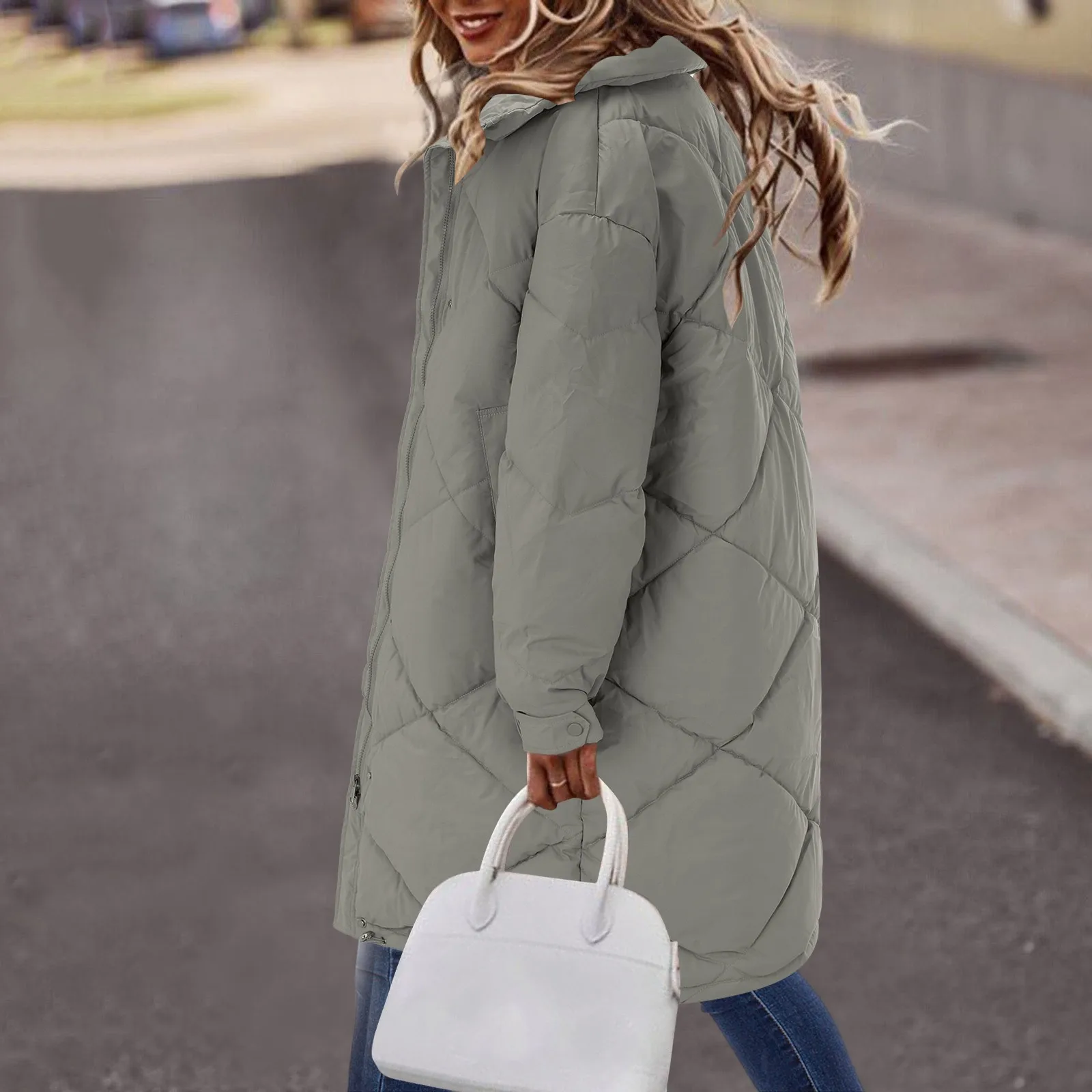 Cotton Jacket Women Winter Knee Length Down Coat Jacket  Standing Collar Loose Down Jacket Fashion Warm Streetwear Female