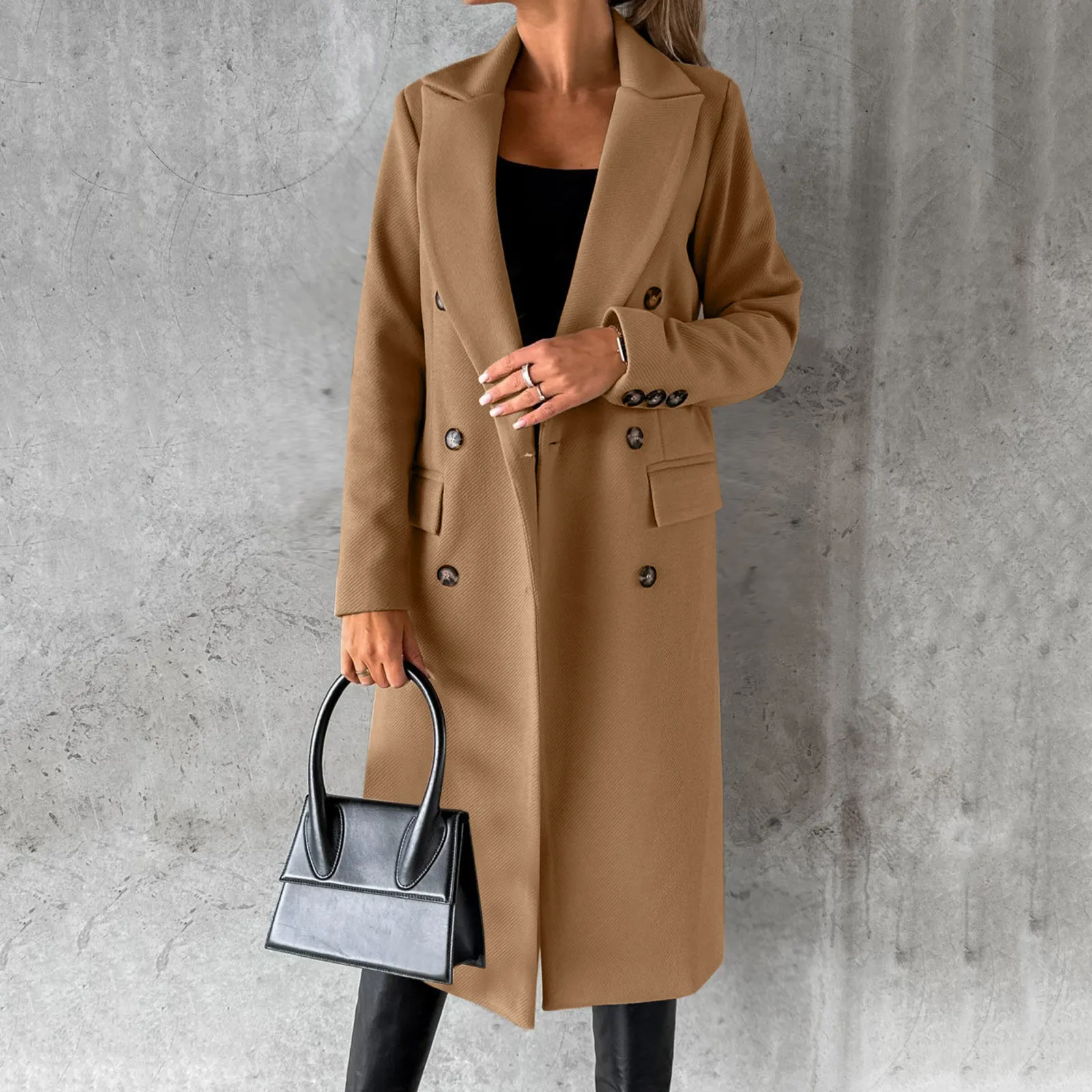 

Elegant Autumn Women Faux Wool Coat Thin Coat Trench Long Jacket Ladies Slim Long Belt Lightweight Solid Color Overcoats Outwear