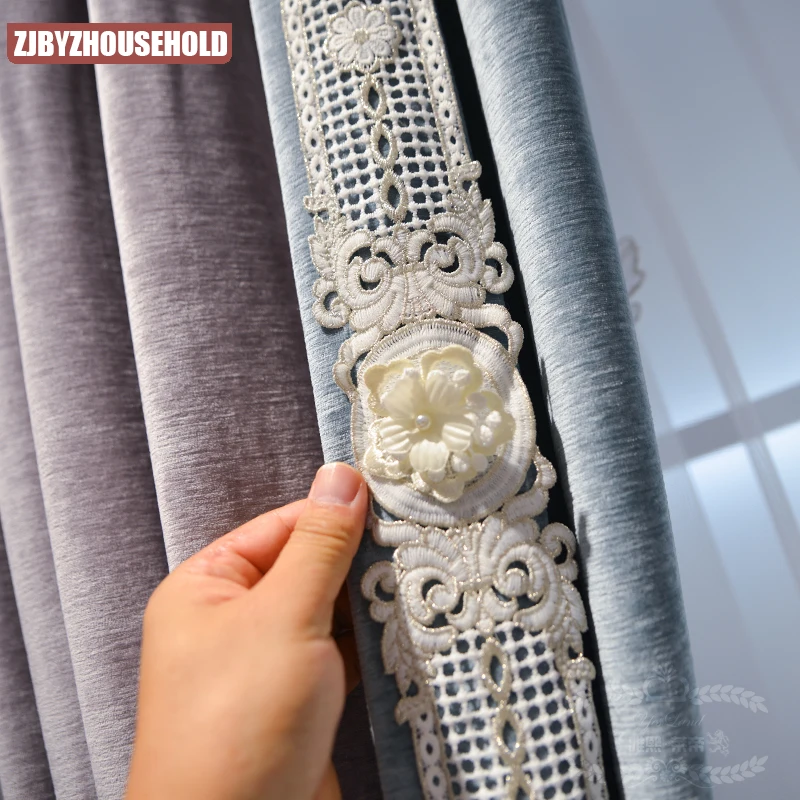 

European Luxury Curtains for Living Room Blackout Embroidered Voile Window Bedroom Bay Drape Fabric Blinds lavender elegant