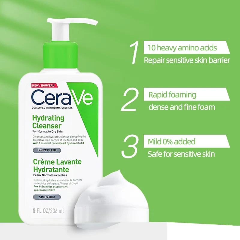 

CeraVe Hydrating Facial Cleanser Repair Sensitive Skin Moisturizing No Foaming Gentle Cleaning Non-Drying Beauty Health 236ml