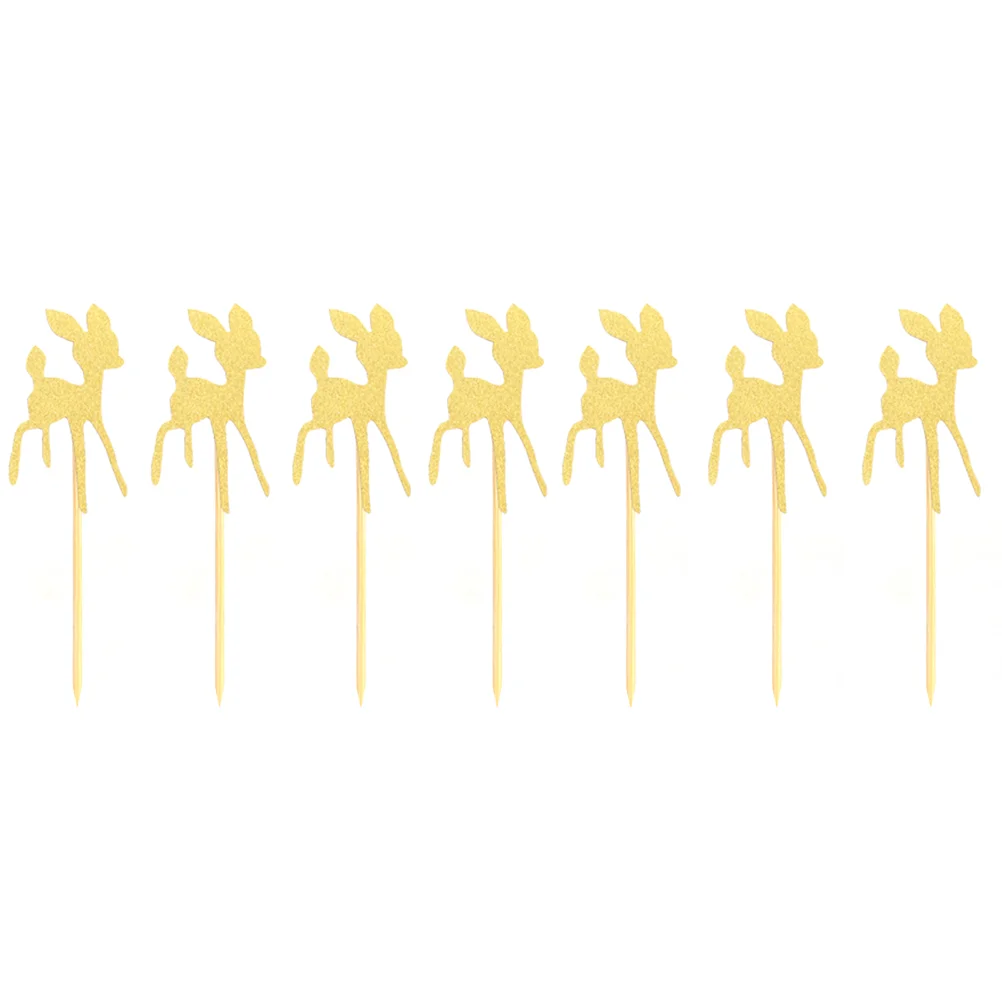 

24pcs Golden Glitter Deer Shaped Paper Cake Picks Cupcake Decor Party Supplies