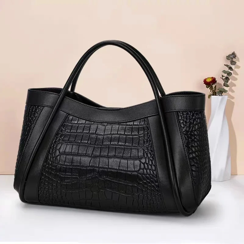 

Большая женская сумка из натуральной кожи с крокодиловым узором, новинка 2023, модная вместительная сумка-тоут, женская сумка через плечо