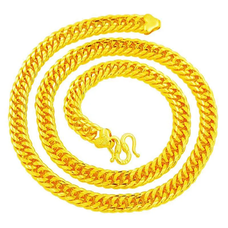 

Men's Luxury Charm Necklace 24k Yellow Gold 999 Jewelry, 12mm Thick Boutique Cuban Chain for Senior Friends Holiday Gifts