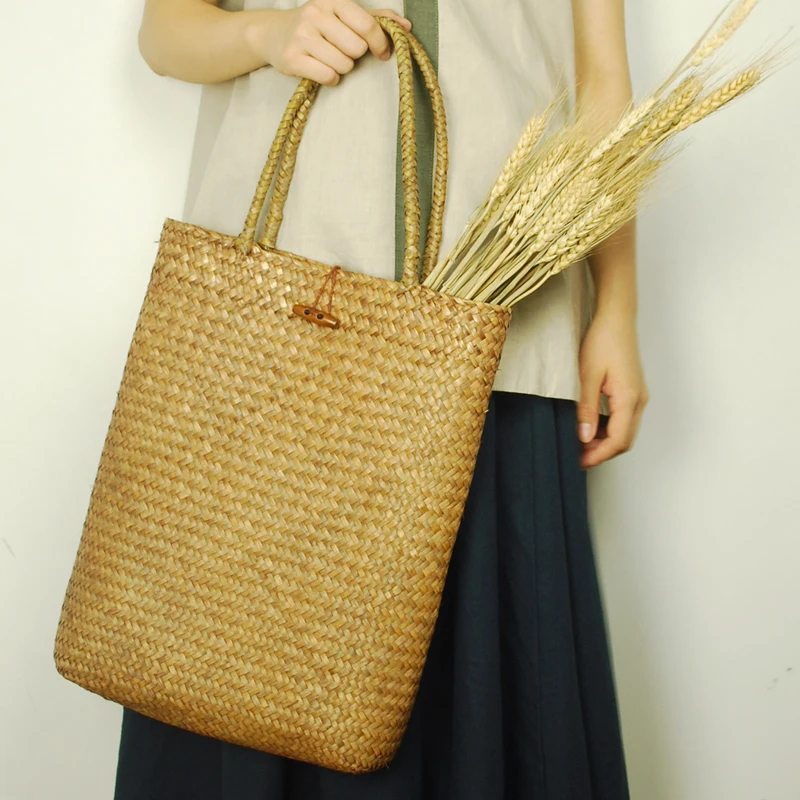 2022 Summer Women Large Capacity Handmade Woven Straw Bag Vintage Rattan Bohemia Beach Party Tote Bag Travel Shoulder Bag New