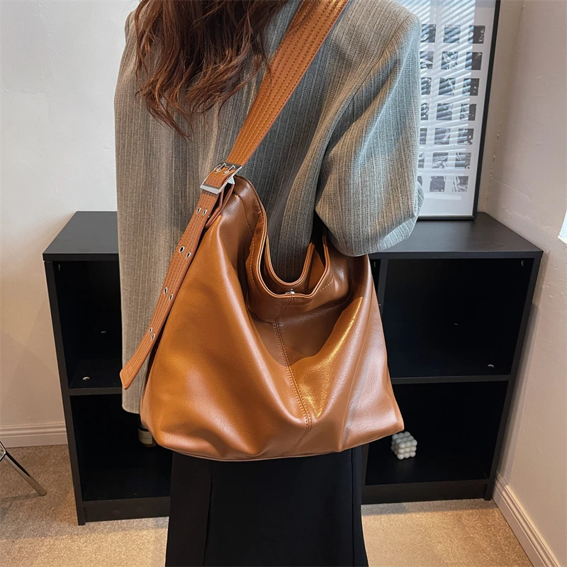 

Large Shoulder Crossbody Bags 2022 Trend Vintage Women Leather Designer Simple Solid High Capacity Handbags Hobo Bags
