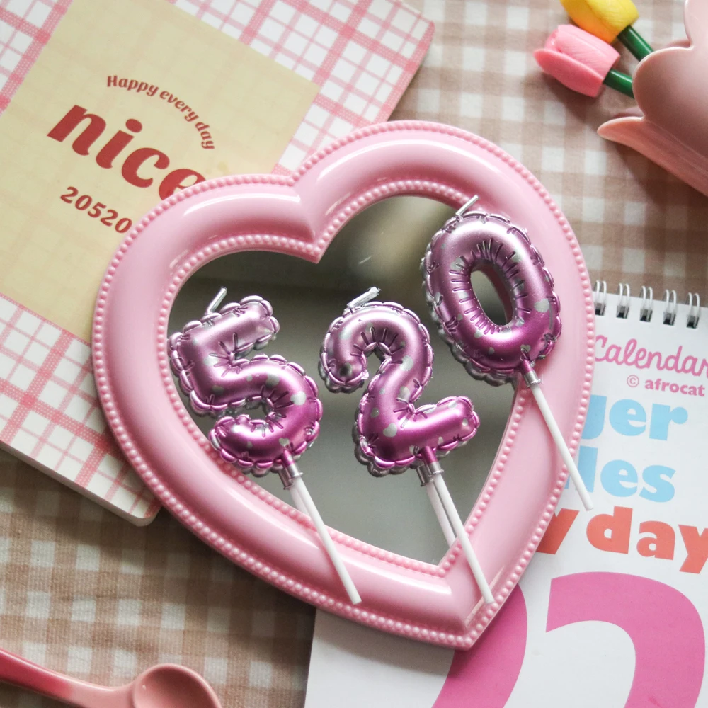 

Pink Balloon 520Digital Candle Swan Cake Topper Decoration Couple Birthday Pearl Wedding Valentine's Day Dessert Baking Supplies
