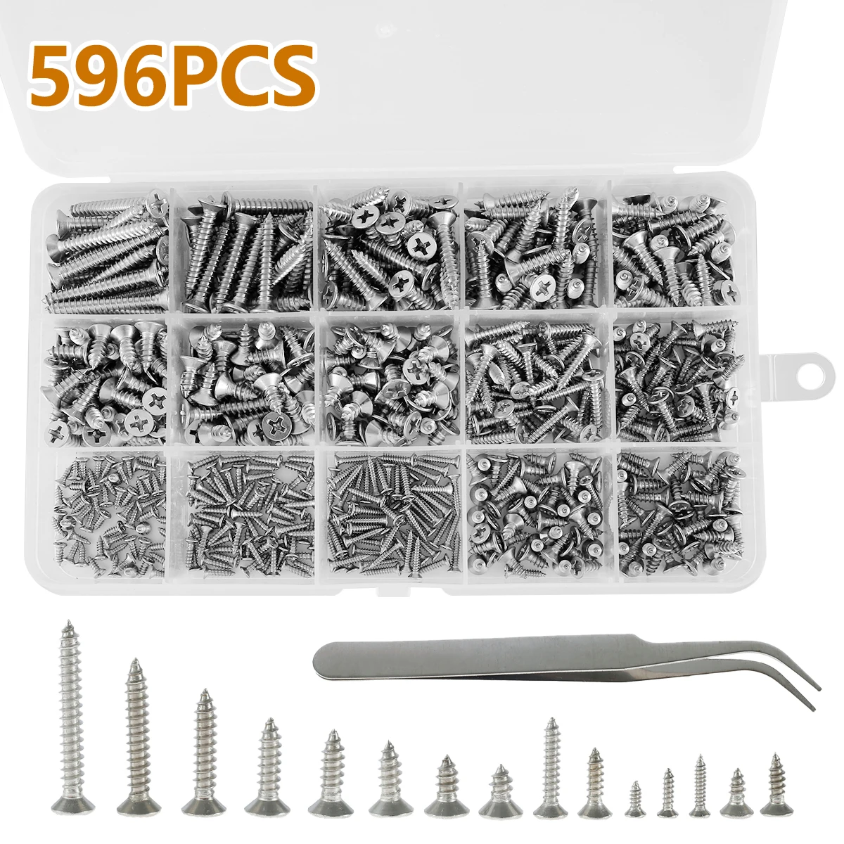 

596pcs M2 M3 M4 Screws Self Tapping Screws Pan Head Phillips Self Drilling Wood Screw Assortment Kit 6/8/10/12/16/20/25/30mm 304