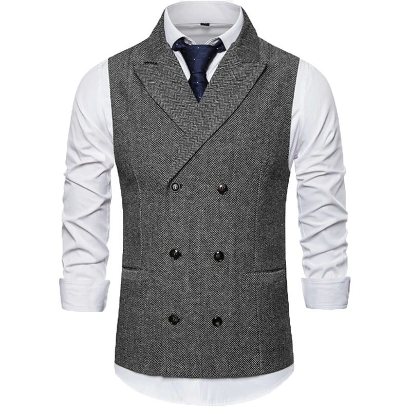 

Men's Vest Brown Double Breasted Slim Fit Waistcoat Casual Formal Business Groomman Vintage Vests for Men 2022