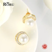 luxury high quality white artificial pearls stud earrings jewelry for mother ladies women fashion earrings zirconia korea style