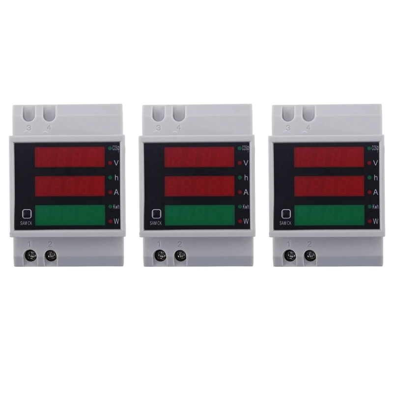 

3X AC 200-450V Power Meter DIN Rail Type Digital Display Ammeter Voltmeter