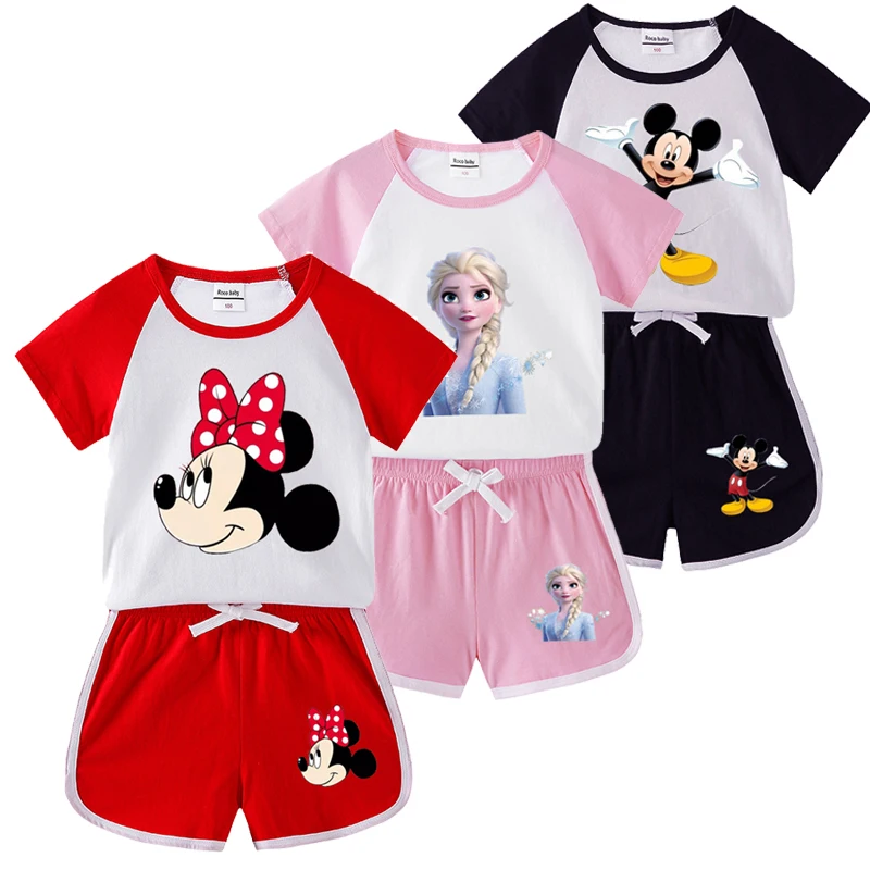 

Повседневная детская спортивная одежда, комплекты одежды для девочек с изображением Минни Маус из 100% хлопка