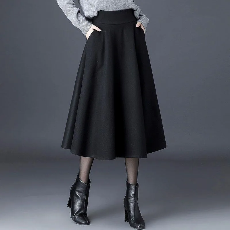 Зимняя женская длинная шерстяная юбка с высокой талией элегантная толстая