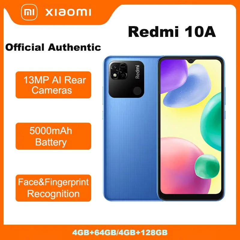 

Redmi 10A 5000mAh Battery 4GB+64GB/128GB Helio G25 Octa Core 6.53" HD Face+Fingerprint Unlock Smart/Dumbphone CN Version