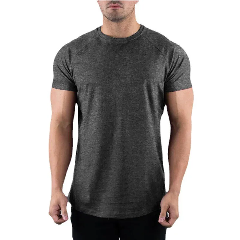 

Running Cotton O Neck Short Sleeve Gym T-shirt Mens Fitness Workout Shirt Bodybuilding Training Tee Tops Summer Solid Clothing