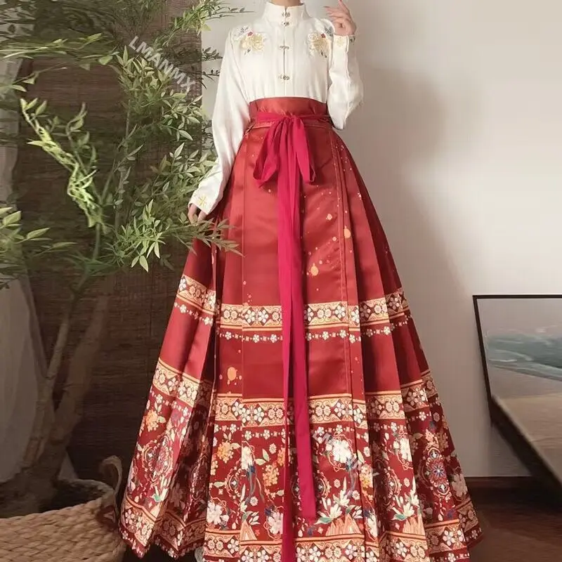 Женская юбка с рисунком лошади династии Мин ханьфу черная синяя красная рубашка +