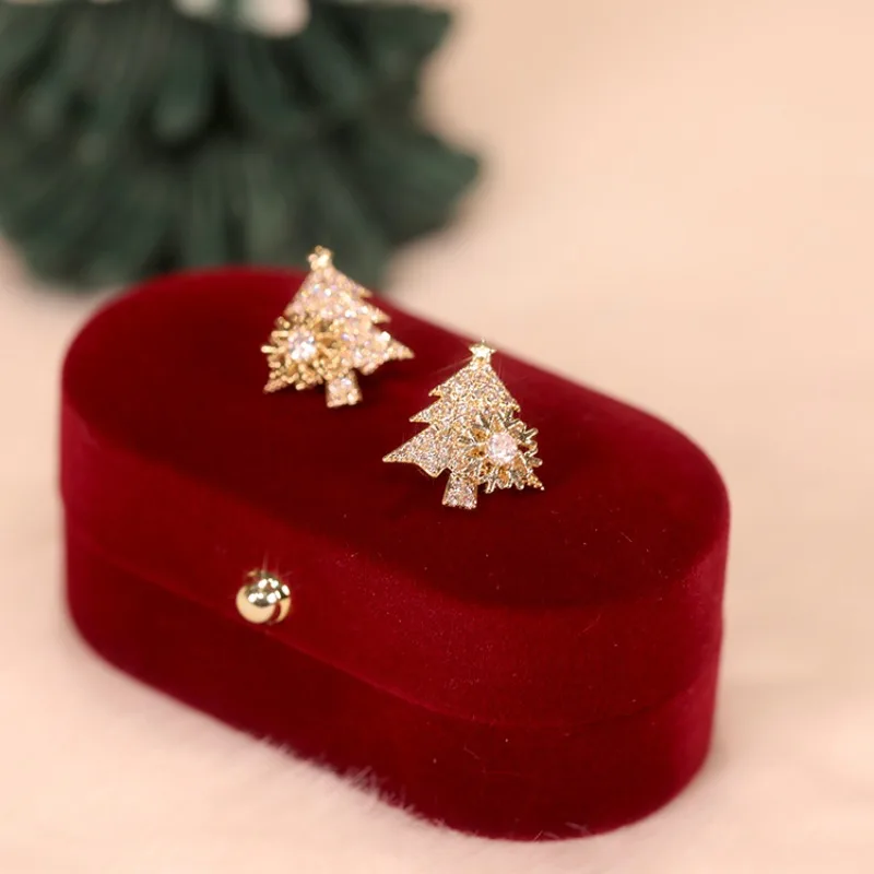 

Christmas Nuevo En Pendientes Korean Lovely Piercing Rotating Snowflake Stud Earrings Jewelry Zircon Stone Accesorios Para Mujer