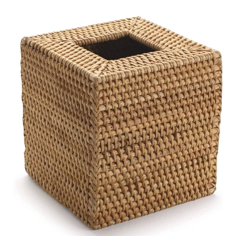 

Square Rattan Tissue Box Cover, Hand Woven Wicker Tissue Holder, 5.7 X 5.7 X 5.7 Inches