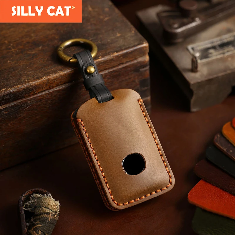 

SILLY CAT Handmade Genuine Leather Car Key Case Cover Fob Shell Bag Protector Suitable For Mazda 3 For Mazda 6 CX Key Case Cover