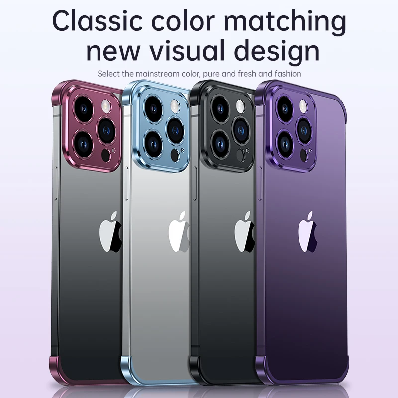 

Luxury electroplated anti drop metal phone frame for iPhone 12 13 14 Pro Promax plus 100% bare metal lens protection phone case