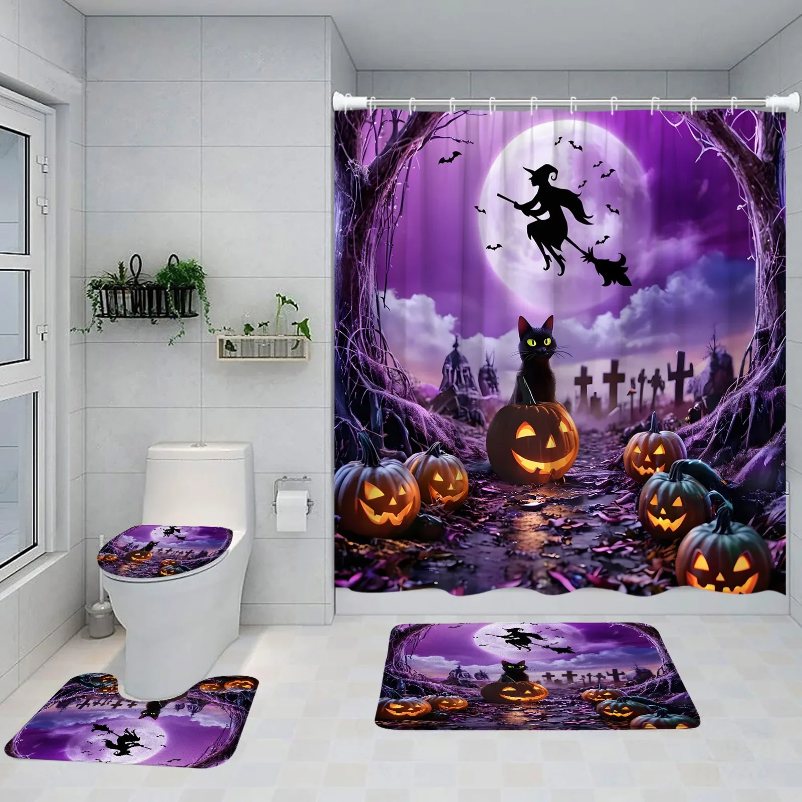 Набор для Хэллоуина занавеска душа черная кошка полная луна ночная Летающая