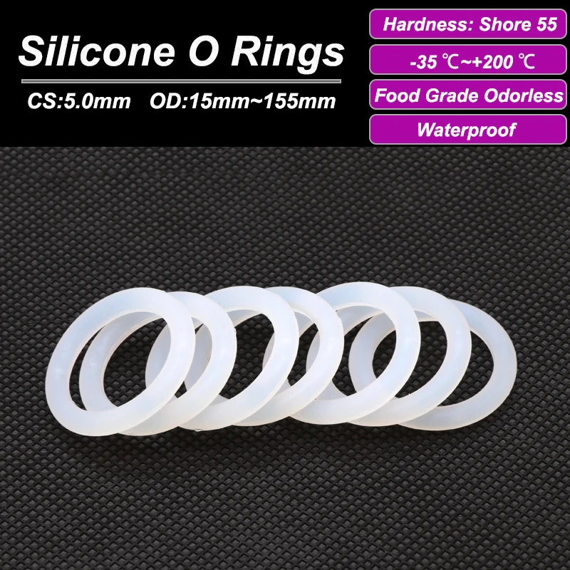 

10 шт. белое силиконовое уплотнительное кольцо VMQ CS 5 мм наружный диаметр 15 ~ 155 мм пищевая водонепроницаемая шайба нетоксичное уплотнительное кольцо из силиконовой резины