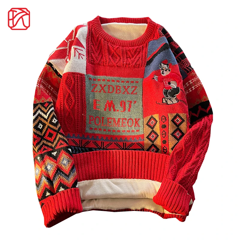 

Жаккардовый свитер, Мужская Рождественская одежда для пар, модные пуловеры, свитер для мужчин и женщин, осенне-зимний Свободный Повседневны...