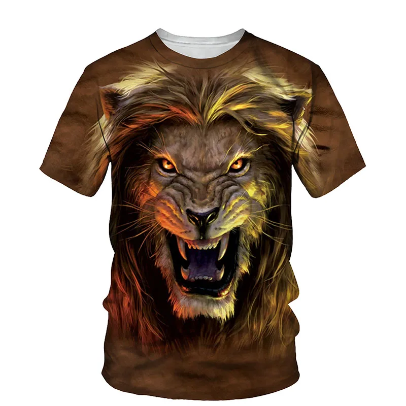 

3D Ferocious Lion Print T-shirt Men 2022 Fashion Summer New O Neck Short Sleeve Tees Tops 3D Style Male Clothes Casual T-shirts