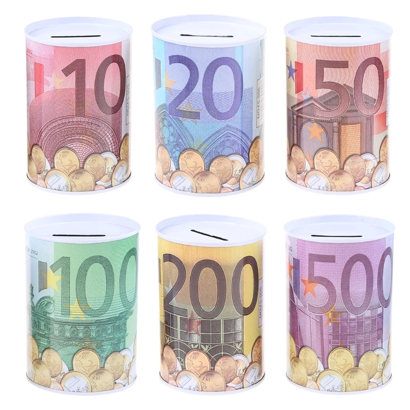 

Euro Dollar Shaped Money Box Safe Cylinder Piggy Bank Banks for Coin Storage Box 29EF