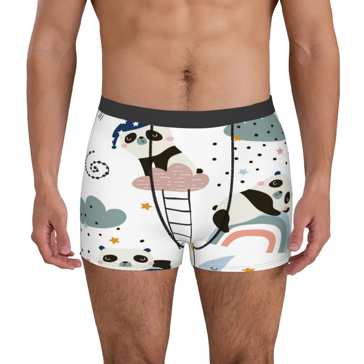 Мужское нижнее белье трусы Симпатичные спальные панды Луна радуга облака