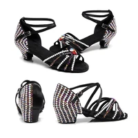 black peals latin salsa dance shoes women confortable flexible suede sole rhinestones latin bachata dancing shoes for girls