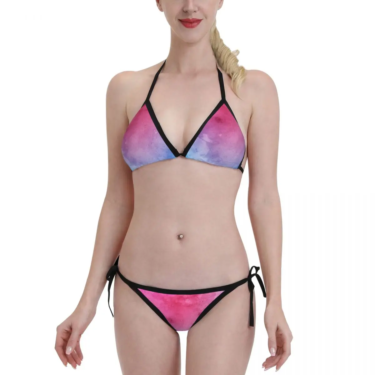 

Watercolor Sexy Bikini Set New Thong Swimsuits Swimwear Women Beautiful Colorful Bather Swimming Suit Summer Biquini XXL