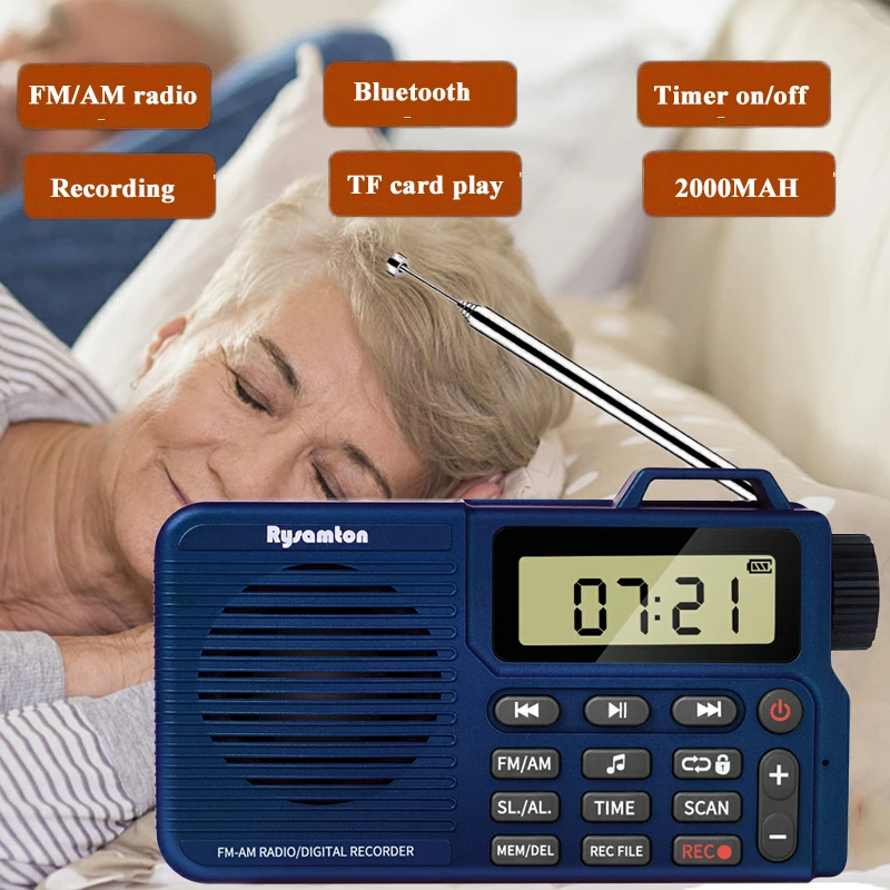 Фото Мини FM AM-радио, портативный DSP-радиоприемник, перезаряжаемый Bluetooth-динамик, внутренний и внешний рекордер, поддержка таймера сна