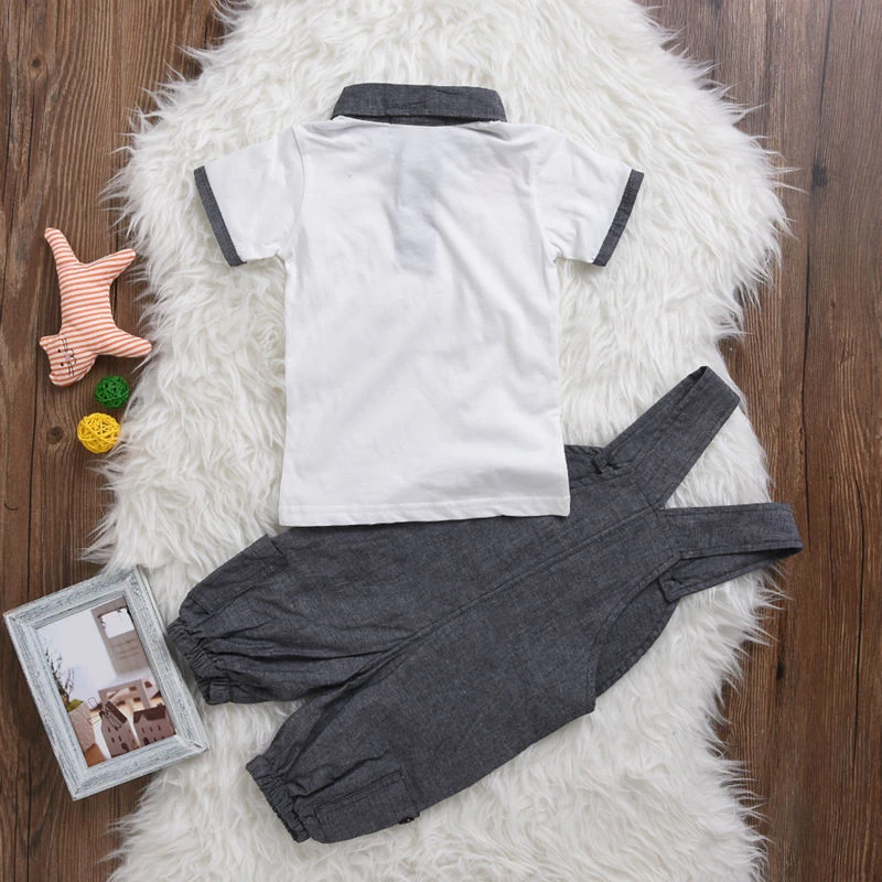2021 Hot selling baby boy clothes fashion Infant Gentleman style Long sleeve T-shirt+Overalls 2pcs newborn clothing set |