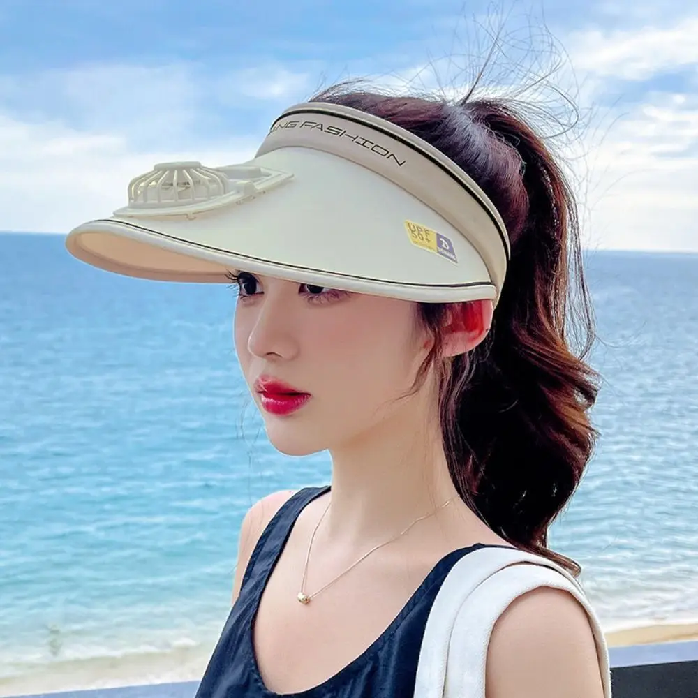 

Sunshade UV Protection 3-speed Regulation Electric Fan Fan Cooling Hat Women Beach Hat Fan Empty Top Hat Sunscreen Hat