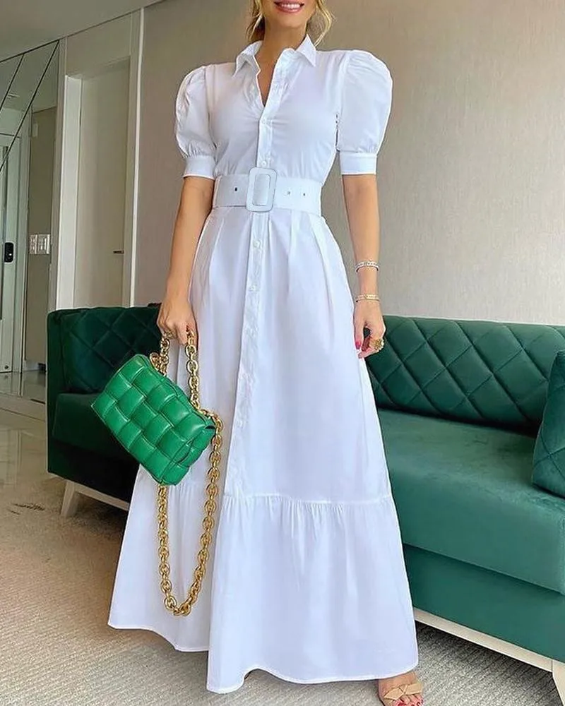 

Elegant Dresses For Women 2022 Women'S Summer Long Dress Vintage Belt White Maxi Commuter Dress Chic And Elegant Woman Dress