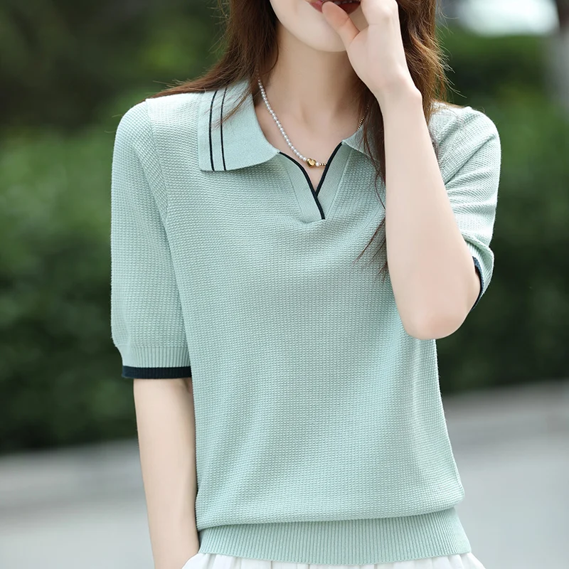 Женская шелковая футболка-поло SHUANGYANROAD