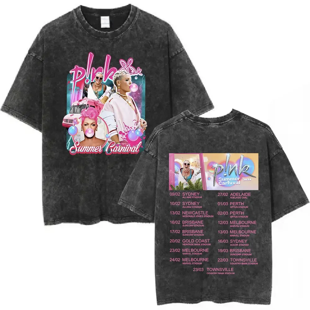 Винтажная промытая футболка для мужчин и женщин модная P!nk Pink Singer летнего