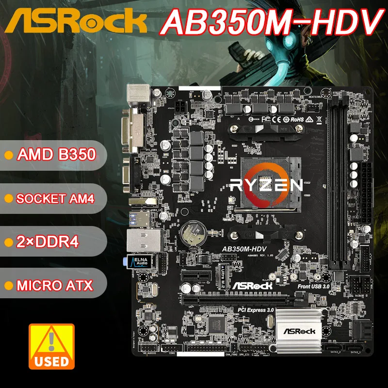 

B350M Motherboard ASRock AB350M-HDV Motherboard AM4 DDR4 64GB For AMD Ryzen/7th Gen A-Series cpu HDMI USB3.1M.2 Micro ATX