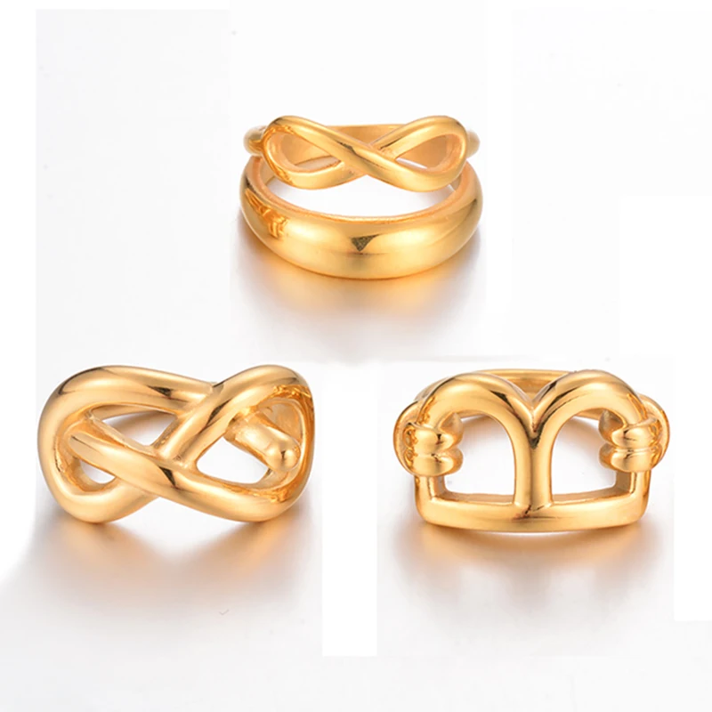 

Fashion Letter Eternality Knot Ring Golden Plated Stainless Steel Round Hollow Design Versatile Finger Ring Party Jewelry