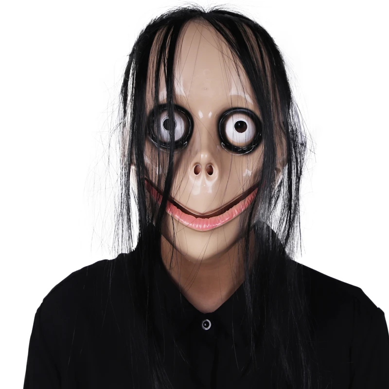 

Halloween Horror MO MO Mask Cosplay V-shaped Mouth Hair Female Ghost Plastic Masks Adult Masquerade Party Prop