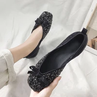women cute silver light weight ballet shoes lady casual black shinning shoes female dance shoes chaussures plates femmes