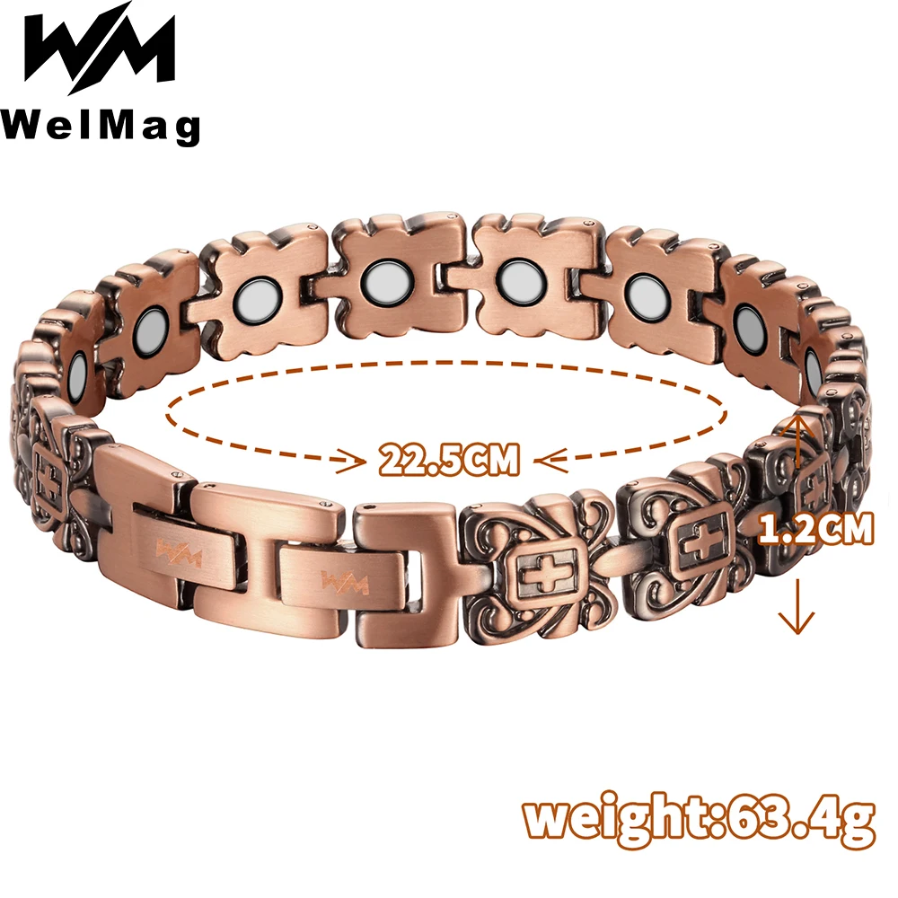 

Welmag Vintage Healing Copper Magnetic Bracelets For Men Pain Relief Arthritis Health Bio Energy Flower Bracelet Homme Jewelry