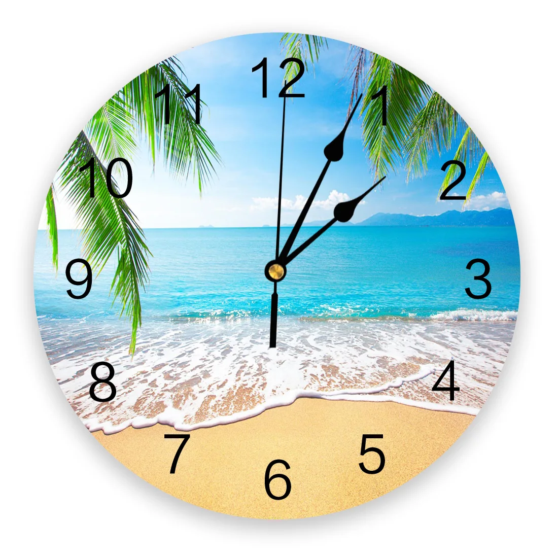 Sand Beach Waves Palm Trees PVC Wall Clock Living Room Decoration Wall Clock Modern Design Home Decore Wall Digital Clock