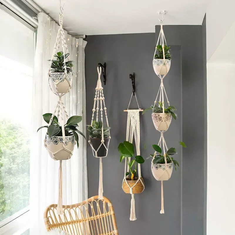 

Handmade Macrame Plant Hanger Flower Pot Hanging Planter Basket Support for Flower Stands Wall Hangers Garden Balcony Decoration