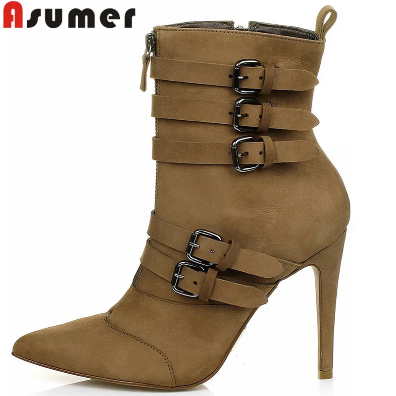 

ASUMER 2023 Size 34-43 New Flock Modern Ankle Boots Zipper Ladies Spring Autumn Shoes Thin High Heels Women Boots