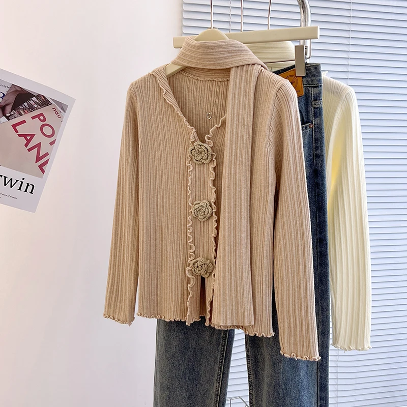 Мягкие клейкие пуловеры с v-образным вырезом женские топы объемными цветами и