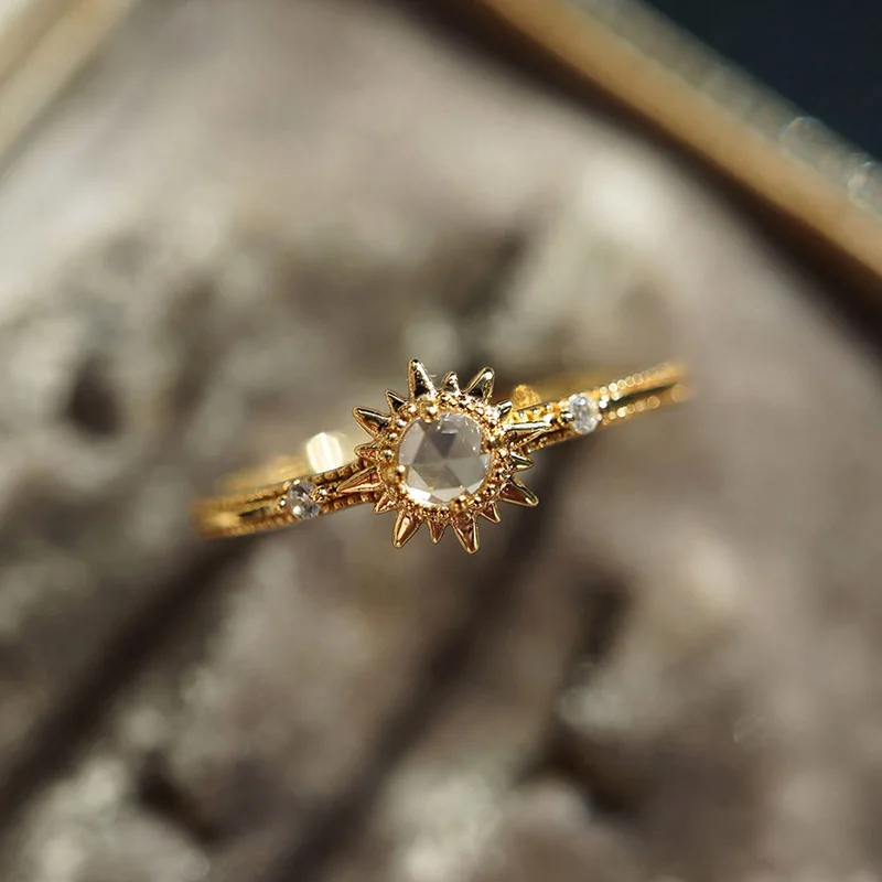 

Vintage 925 Sterling Silver Ring For Women Twinkling Sun Flower Shape 14K Light Gold Plated Fine Jewelry Christmas Gift LMRI165