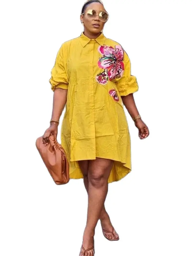 

Платье женское короткое с цветочной вышивкой, модный Свободный Повседневный Элегантный сарафан в африканском стиле для офиса, на лето